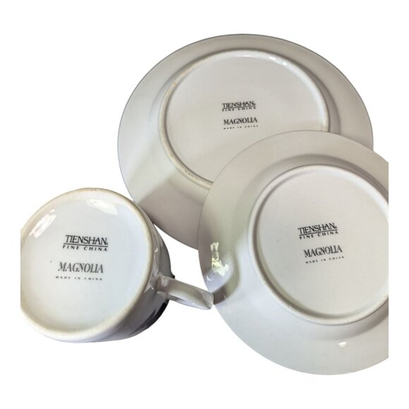 Vintage 1998 Tienshan Fine China Magnolia 3-Piece Set: Cup Saucer & Salad Plate - Picture 4 of 4